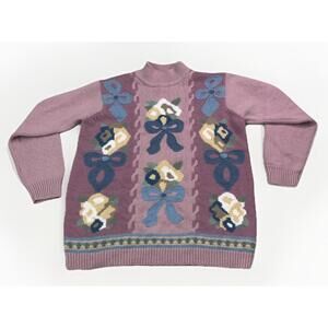 Alfred Dunner Vintage 90s Grandmacore High Neck Knit Floral Sweater Petite M